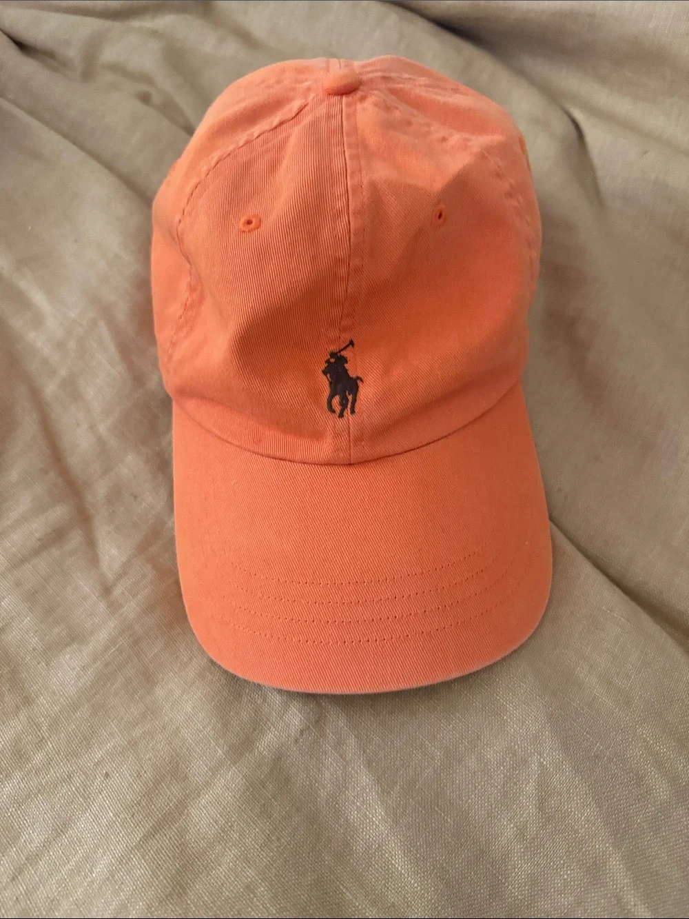 Vintage Polo Ralph Lauren Orange Baseball Hat Brown Polo Logo Leather Fastener